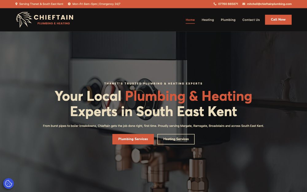 Chieftain Plumbing & Heating homepage, built by Codex Web Development