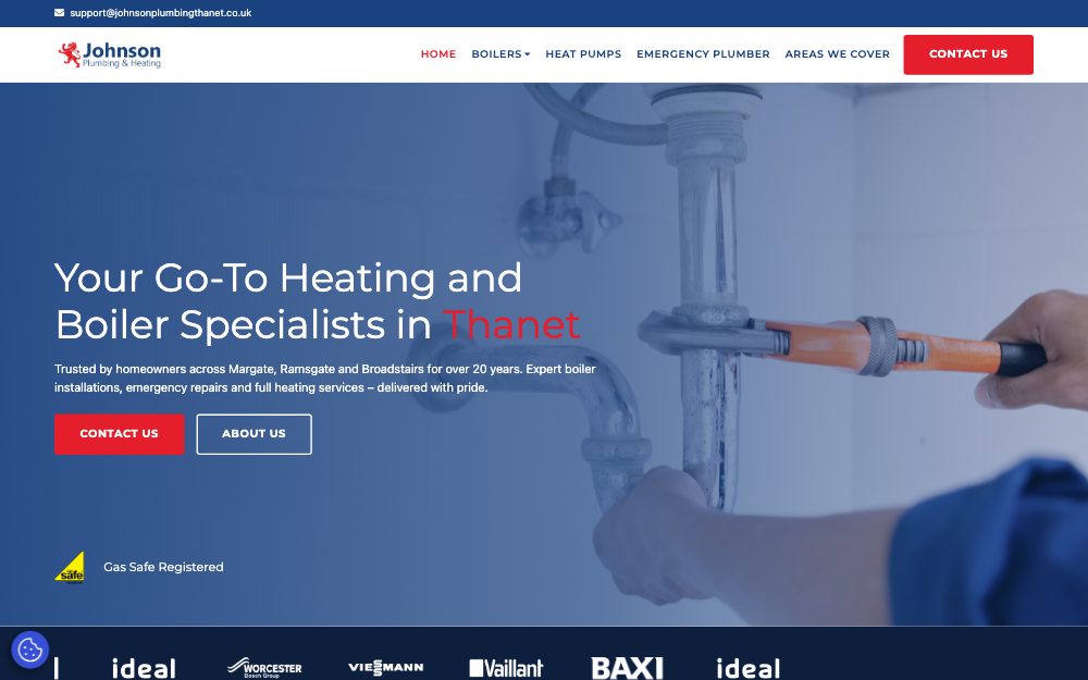 Johnson Plumbing & Heating homepage, built by Codex Web Development