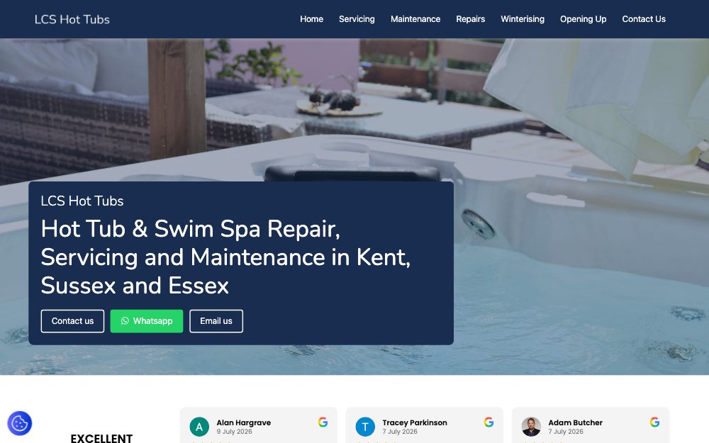 LCS Hot Tubs homepage, built by Codex Web Development
