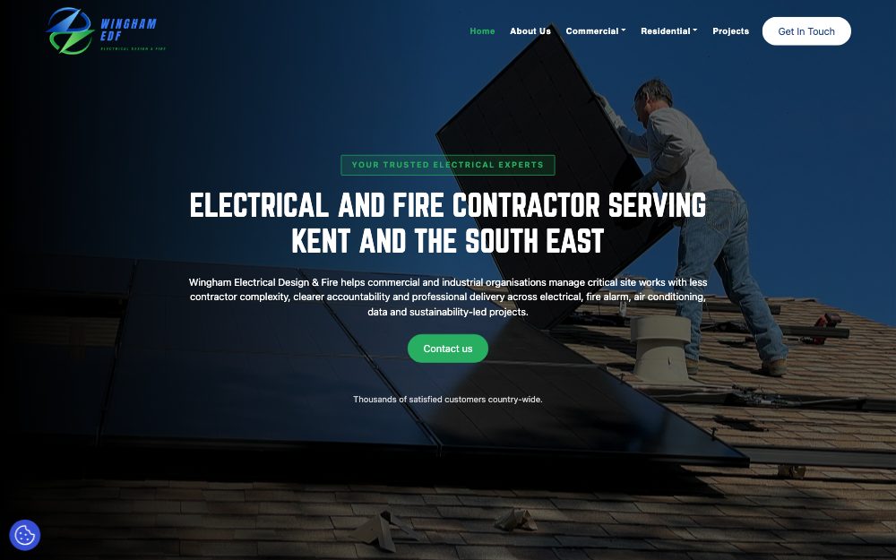 Wingham Electrical Design & Fire homepage, built by Codex Web Development